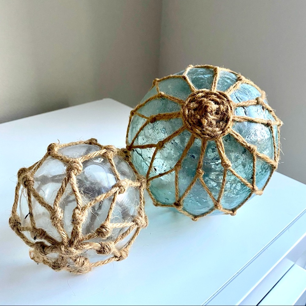 SOLD - Decorative glass/twine rustic balls